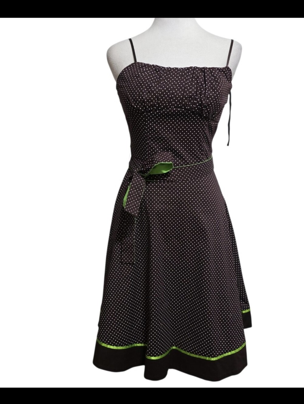 VTG Ruby Rox Brown Polka Dot Fit & Flare Pin Up Rockabilly Dress Size 3 Tulle